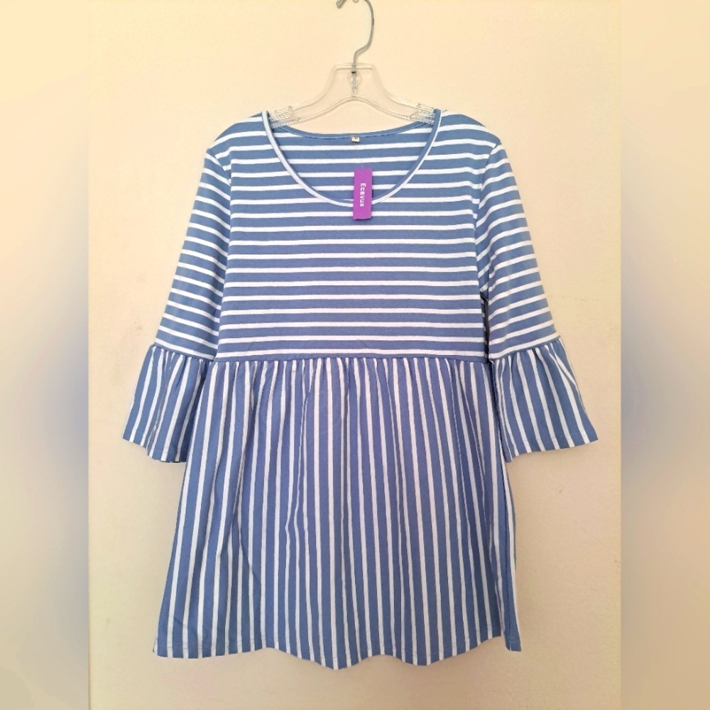 Ecavus Casual Stiriped Peplum Maternity Top